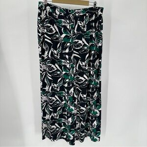 GAP Palazzo Pants Womens L Wide Leg Flowy Pull On Green Black Floral Womens NEW